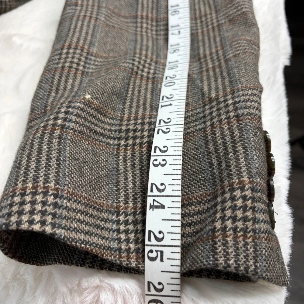 Saks Fifth Avenue Black Label 100% Cashmere Plaid Blazer Brown 48R Sport Coat